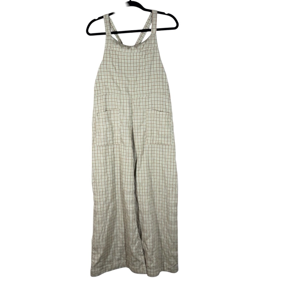 Olive & Leaf Wide Leg Jumpsuit Green Brown Plaid Boho Women’s Size Medium